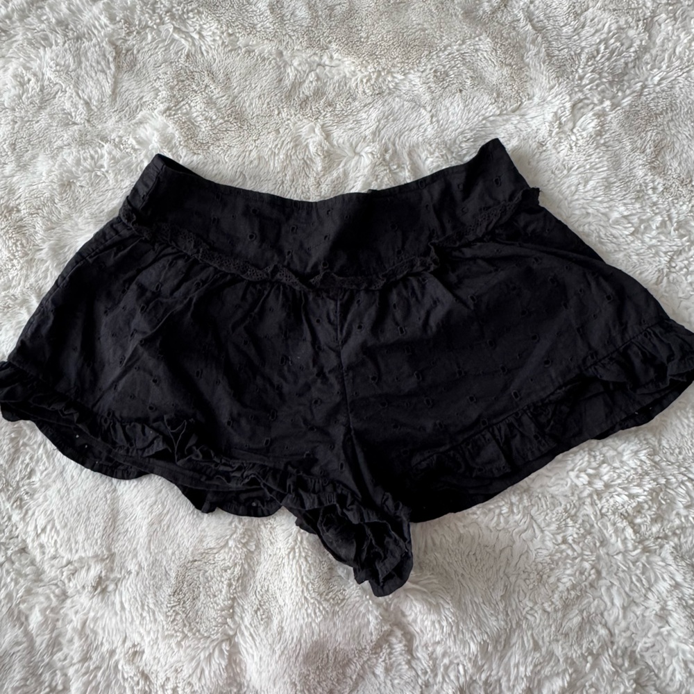 Urban Outfitters Kimchi Blue Emily Eyelet Ruffle Shorts in black